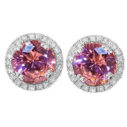 Rond Geslepen 7 Karaat Roze Saffier Oorknoppen 14K Goud