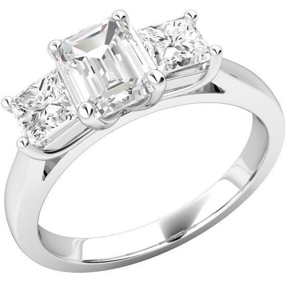smaragd en prinses 3 steen 4,25 ct diamanten ring wit goud 14k - harrychadent.nl