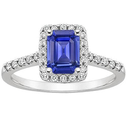 smaragd geslepen blauwe saffier halo ring met diamant 4,25 karaat