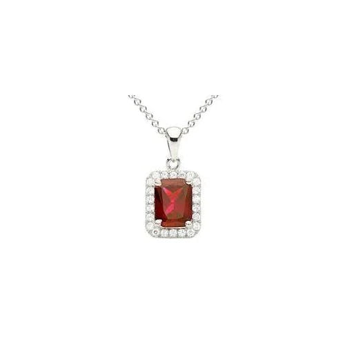 smaragd geslepen robijn en diamanten ketting hanger wit goud 14K 4,40 karaat