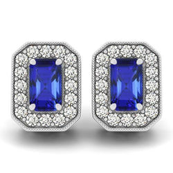 tanzaniet & diamanten Halo Dames Oorknopjes Witgoud 6,70 Ct